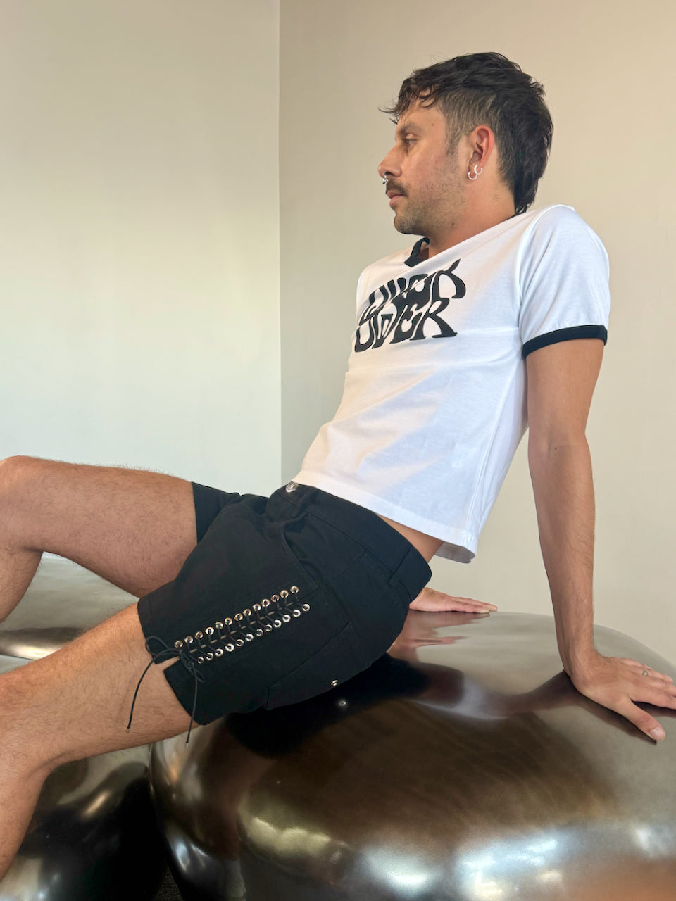 LACE UP JEAN SHORTS BY LUDOVIC DE SAINT SERNIN