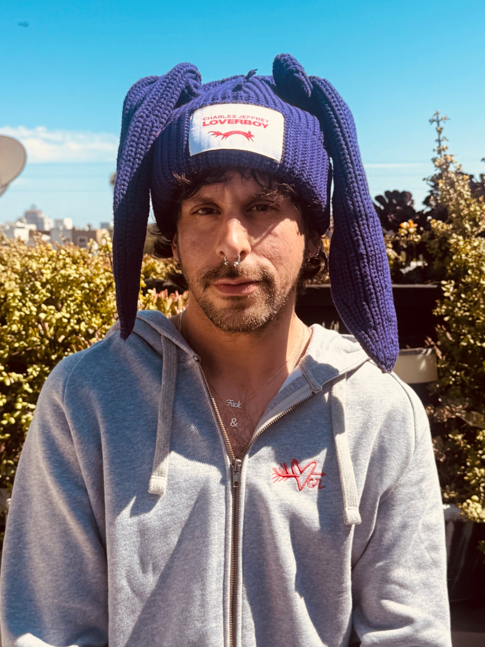 LOVERBOY BY CHARLES JEFFREY CHUNKY RABBIT BEANIE in Purple