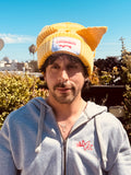 LOVERBOY BY CHARLES JEFFREY CHUNKY EARS BEANIE in YELLOW STRIPE
