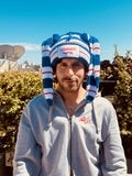 LOVERBOY BY CHARLES JEFFREY CHUNKY Rabbit BEANIE in Blue + Whitev+ Red