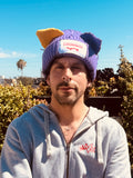 LOVERBOY BY CHARLES JEFFREY CHUNKY EARS BEANIE in PURPLE / YELLOW