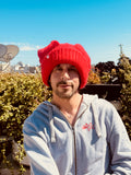 LOVERBOY BY CHARLES JEFFREY MOHAIR CHUNKY EARS BEANIE in RED