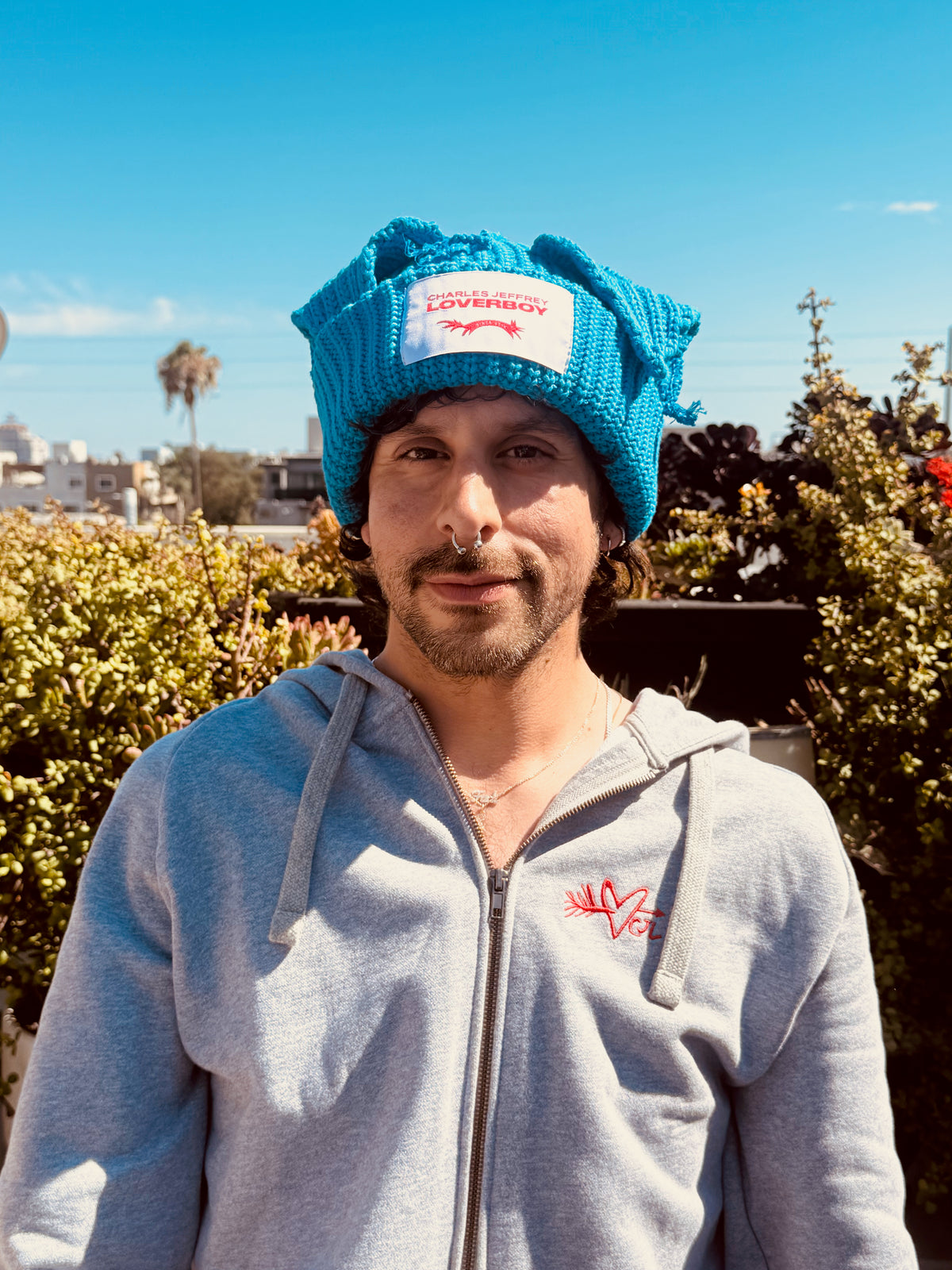 LOVERBOY BY CHARLES JEFFREY CHUNKY EARS BEANIE in LIGHT BLUE