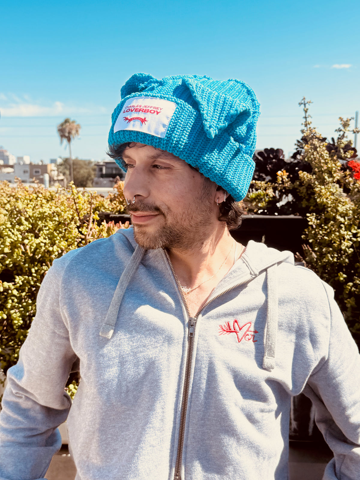 LOVERBOY BY CHARLES JEFFREY CHUNKY EARS BEANIE in LIGHT BLUE