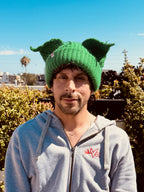 LOVERBOY BY CHARLES JEFFREY MOHAIR CHUNKY EARS BEANIE in GREEN