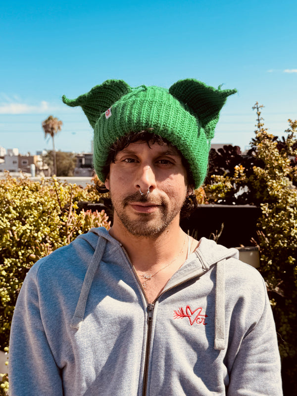 LOVERBOY BY CHARLES JEFFREY MOHAIR CHUNKY EARS BEANIE in GREEN