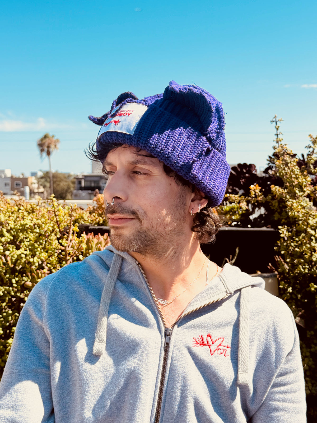 LOVERBOY BY CHARLES JEFFREY CHUNKY EARS BEANIE in PURPLE