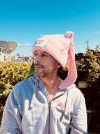 LOVERBOY BY CHARLES JEFFREY CHUNKY Rabbit BEANIE in PINK + light Green