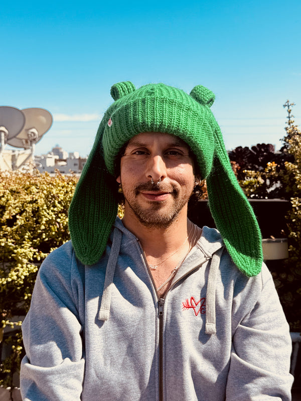 LOVERBOY BY CHARLES JEFFREY MOHAIR CHUNKY RABBIT BEANIE in GREEN