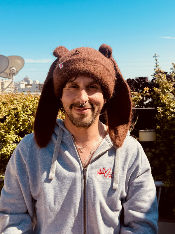 LOVERBOY BY CHARLES JEFFREY ALPACA CHUNKY RABBIT BEANIE in BROWN