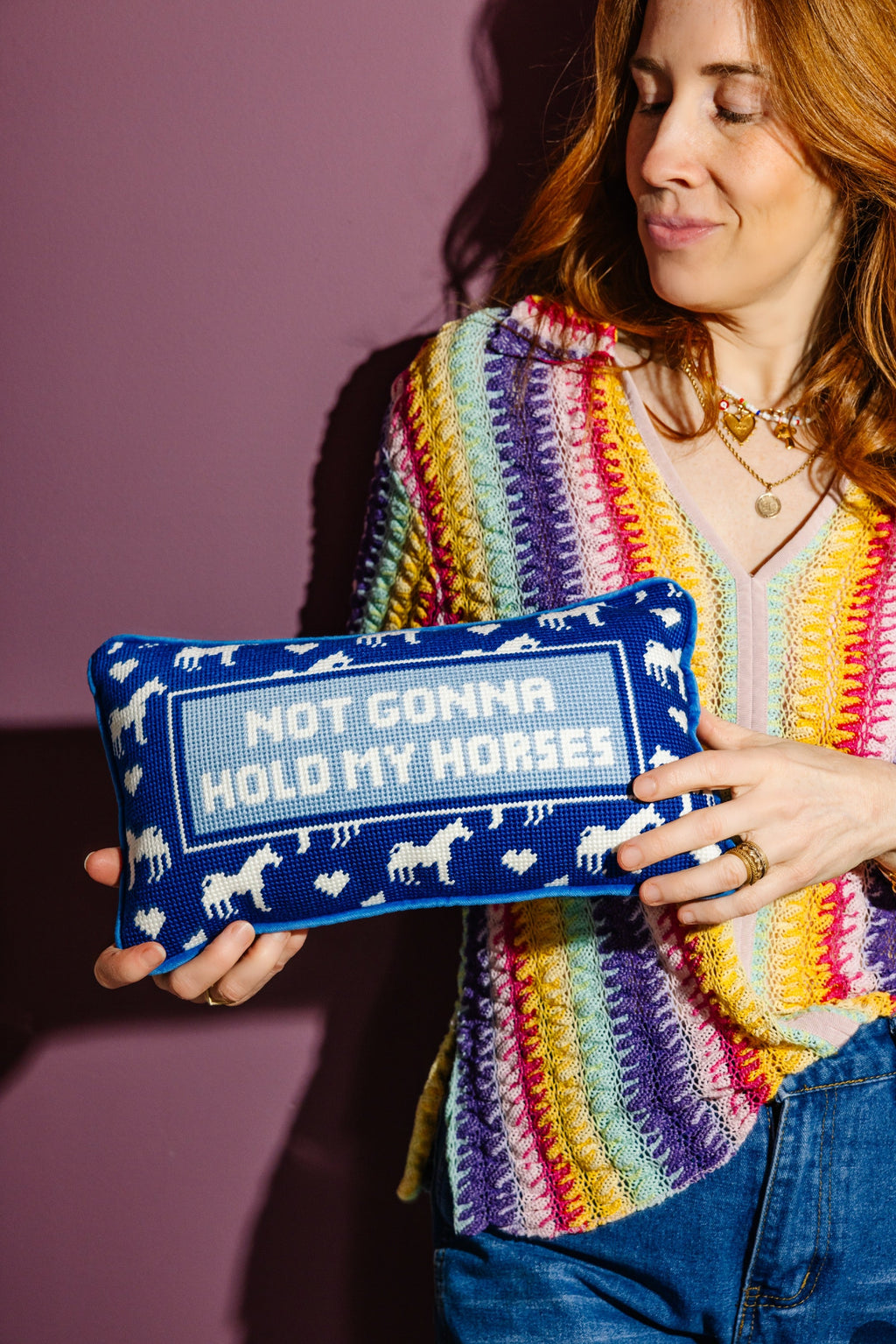 Hold My Horses Needlepoint Pillow