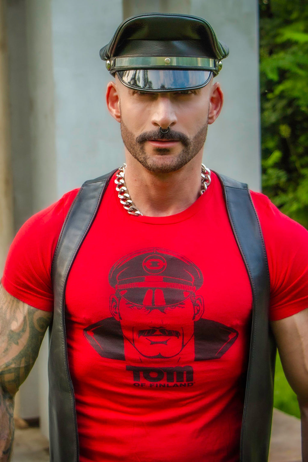 Tom of Finland Leather Daddy T-shirt Tee in RED