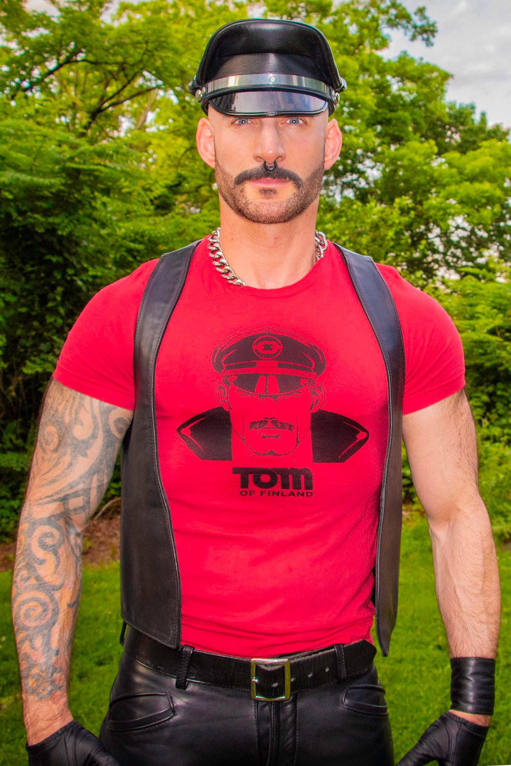 Tom of Finland Leather Daddy T-shirt Tee in RED