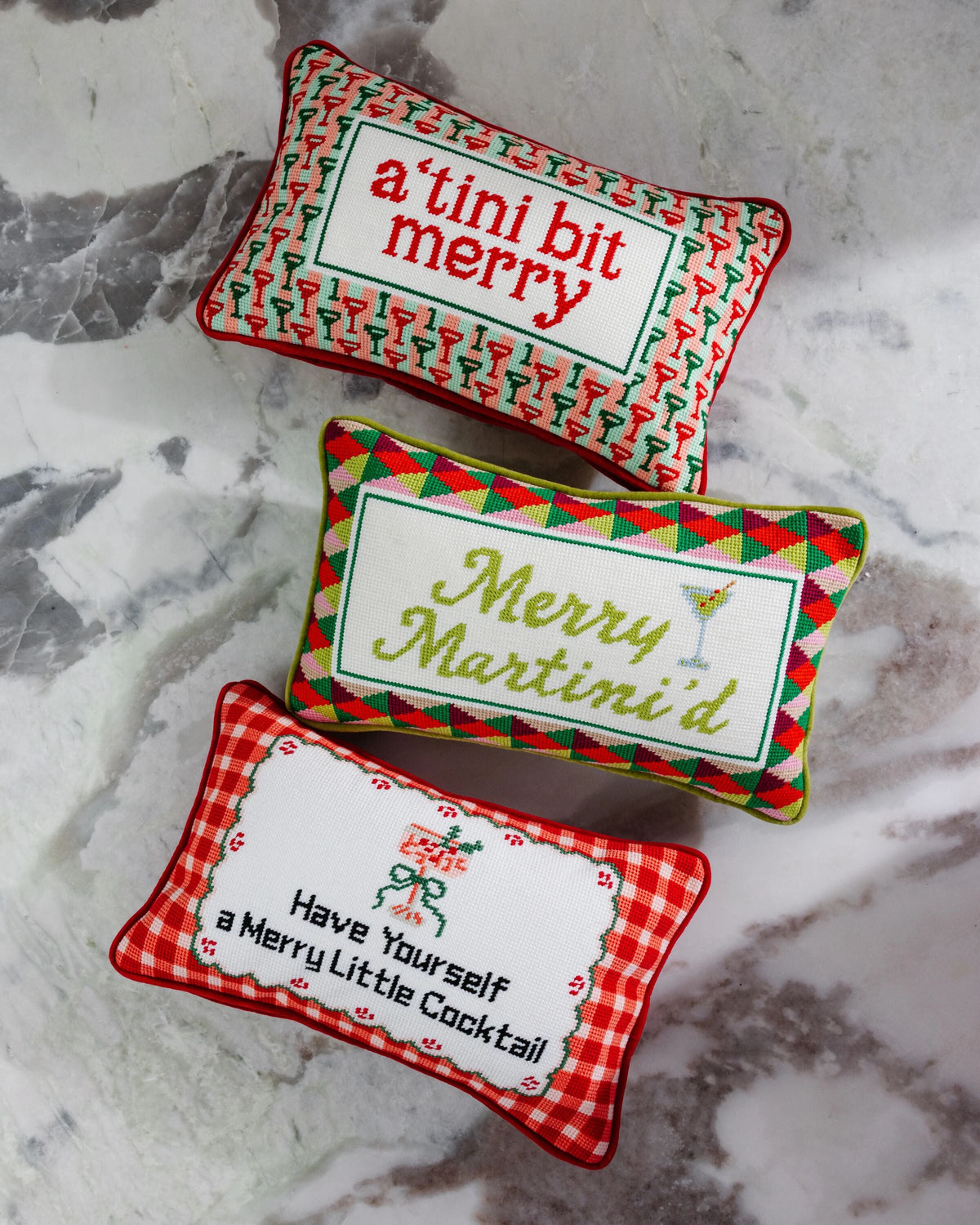 Merry Tini'd Needlepoint Pillow