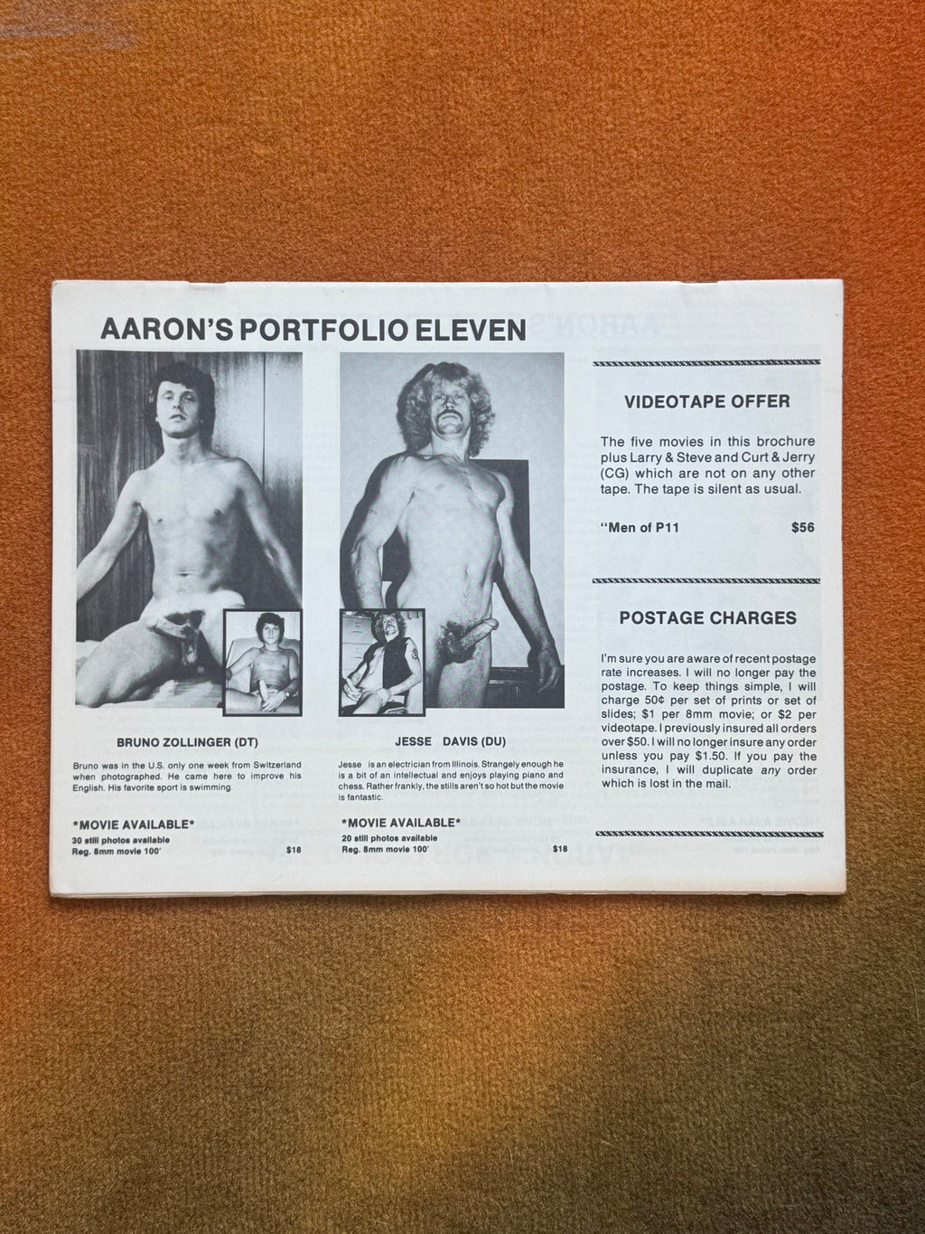 Aaron's Portfolio Eleven, back cover with videotape offer and postage charges