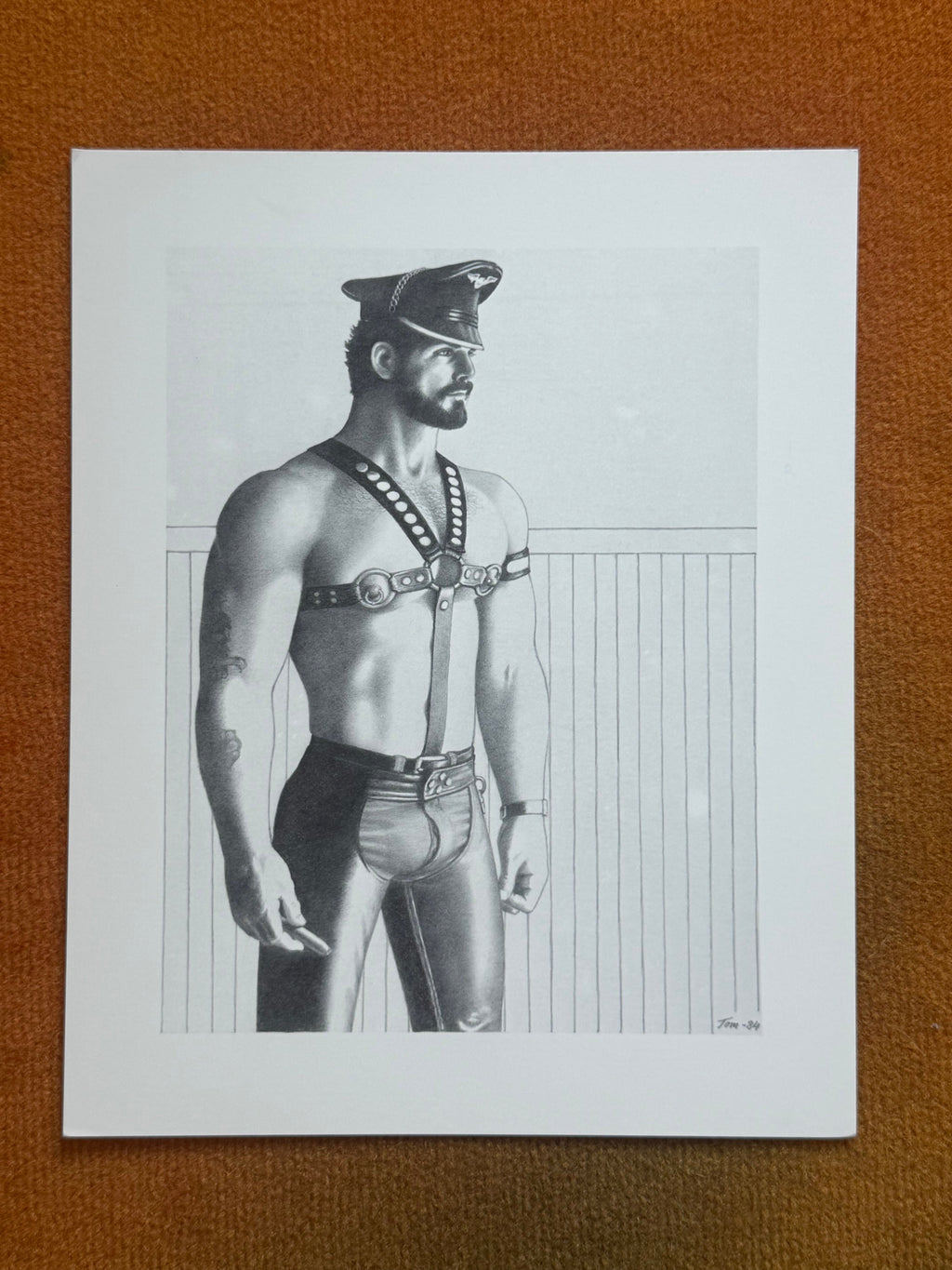 Tom of Finland, figure in harness and chaps, print dated Tom-84