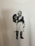 Detail of the printed Bill Ward soldier figure with plumed helmet, sash and riding boots
