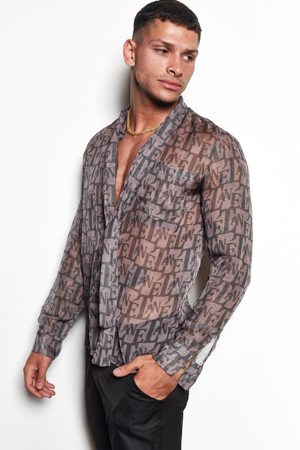 Monogram Tie Chiffon Shirt 01
