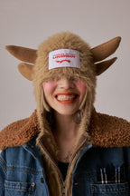 HIGHLAND COW BALACLAVA CARDI in BROWN