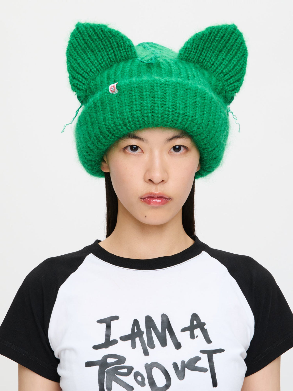 LOVERBOY BY CHARLES JEFFREY MOHAIR CHUNKY EARS BEANIE in GREEN