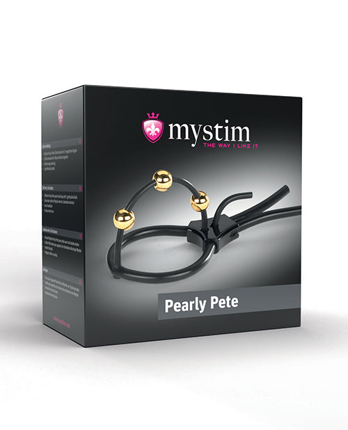 Mystim Pearly Pete E-Stim Corona Strap w/Gold Balls - Black