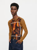 LOVERBOY BY CHARLES JEFFREY POWERMESH LONG SLEEVE TEE in ORANGE BLACK