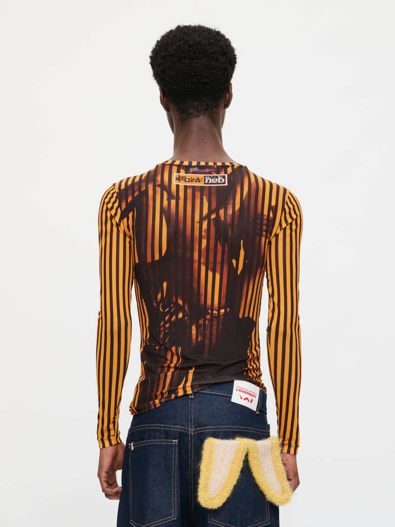 LOVERBOY BY CHARLES JEFFREY POWERMESH LONG SLEEVE TEE in ORANGE BLACK