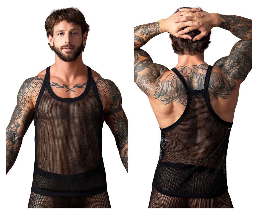 Male Power Fishnet 2 Tank Top - Black