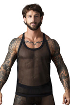 Male Power Fishnet 2 Tank Top - Black