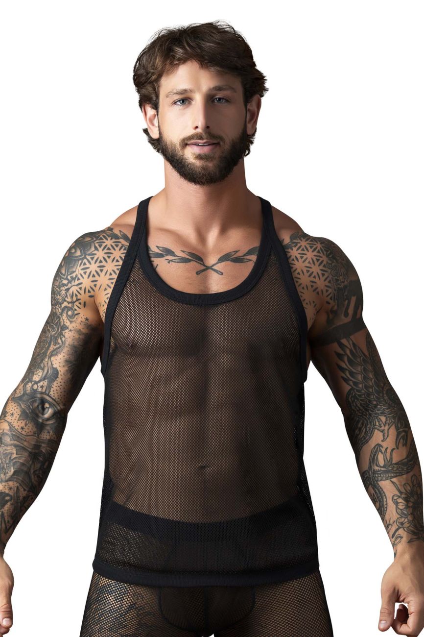 Male Power Fishnet 2 Tank Top - Black