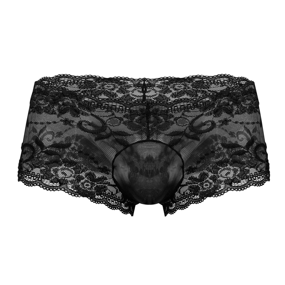 Male Power Sassy Lace Mini Short Sheer Pouch - Black
