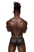Male Power Sassy Lace Mini Short Sheer Pouch - Black