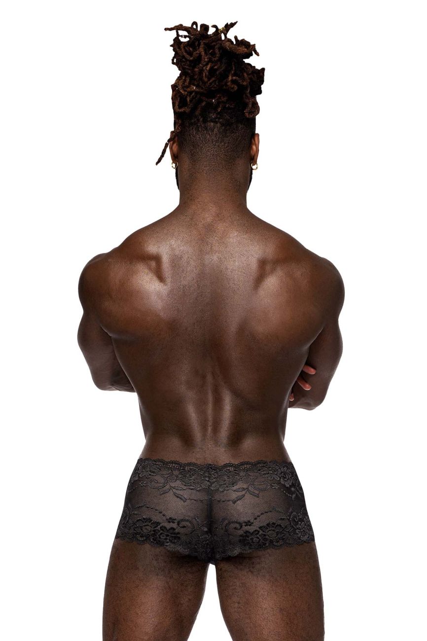 Male Power Sassy Lace Mini Short Sheer Pouch - Black