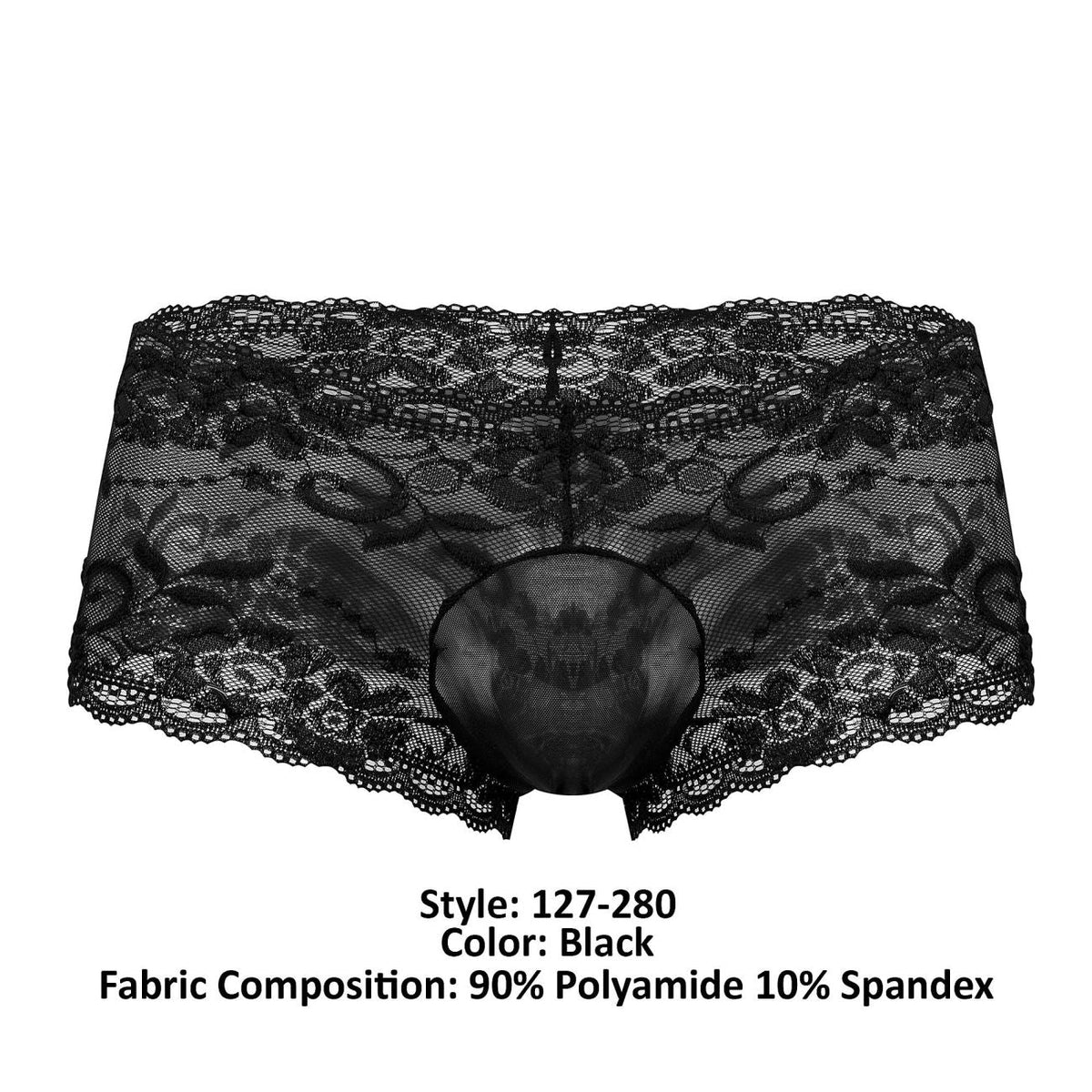 Male Power Sassy Lace Mini Short Sheer Pouch - Black