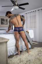 Male Power Sassy Lace Mini Short Sheer Pouch - Navy