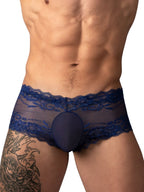 Male Power Sassy Lace Mini Short Sheer Pouch - Navy