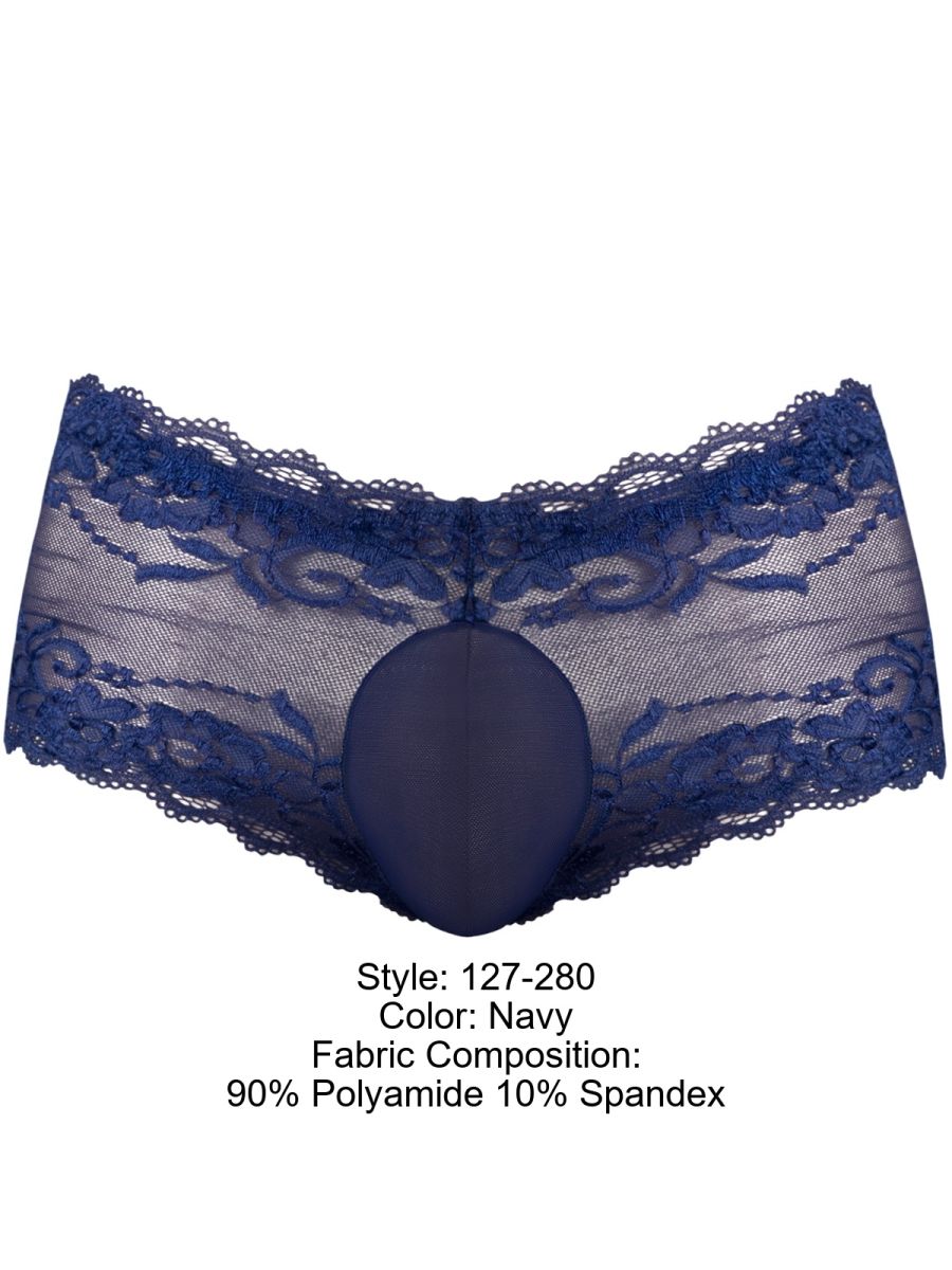 Male Power Sassy Lace Mini Short Sheer Pouch - Navy