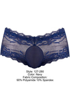 Male Power Sassy Lace Mini Short Sheer Pouch - Navy