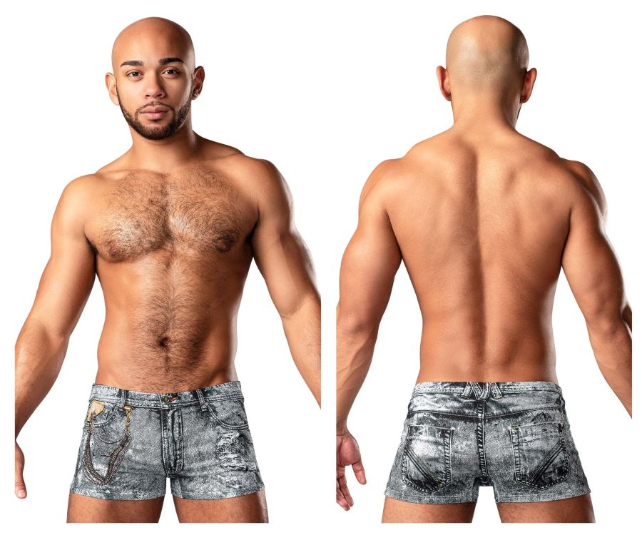 Male Power Dirty Denim Mini Short - Denim Print