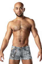 Male Power Dirty Denim Mini Short - Denim Print