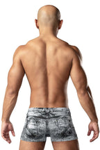 Male Power Dirty Denim Mini Short - Denim Print