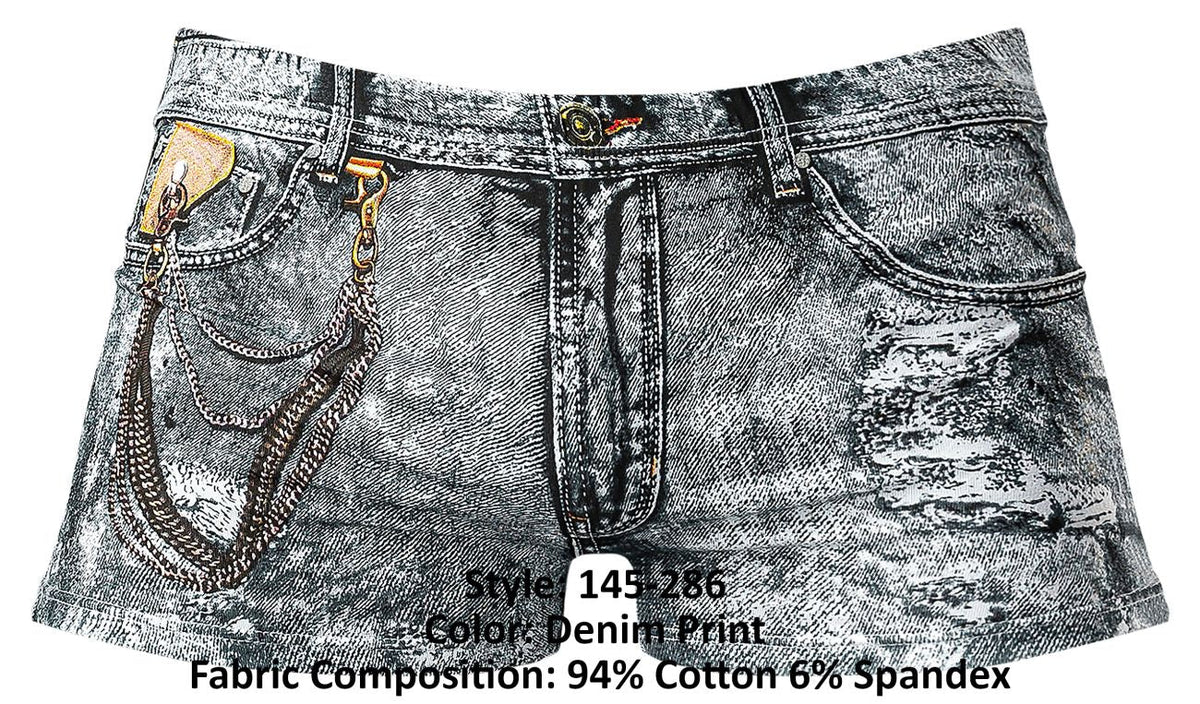 Male Power Dirty Denim Mini Short - Denim Print