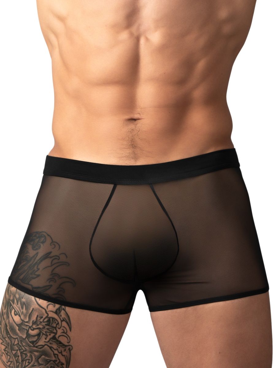 Male Power Mesh 2 Mini Short Trunks - Black