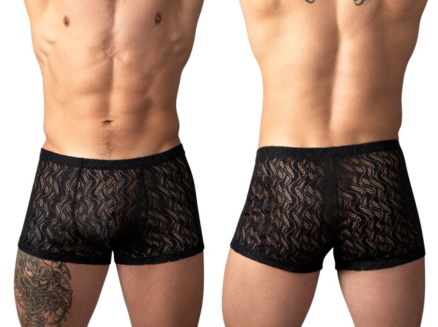 Male Power Ripple Pouch Short Trunks - Black