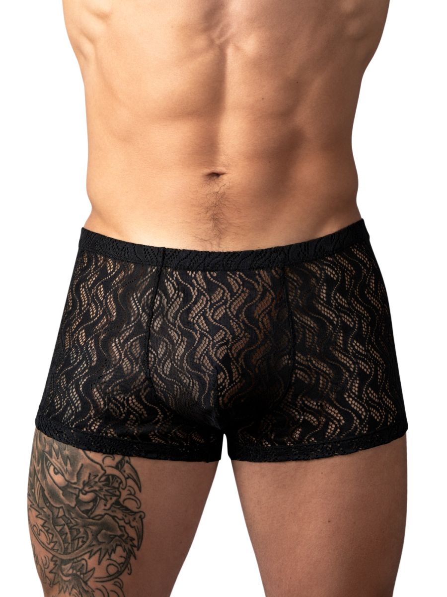 Male Power Ripple Pouch Short Trunks - Black