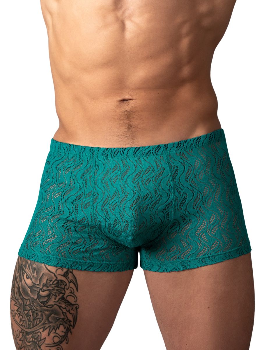 Male Power Ripple Pouch Short Trunks - Teal