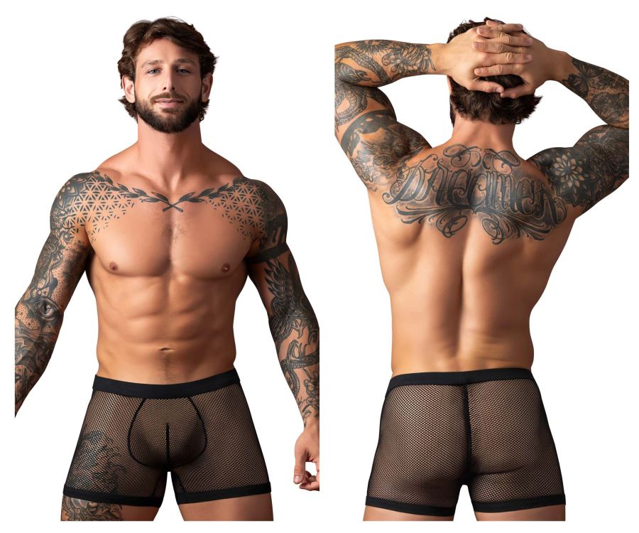 Male Power Fishnet 2 Pouch Short - Black