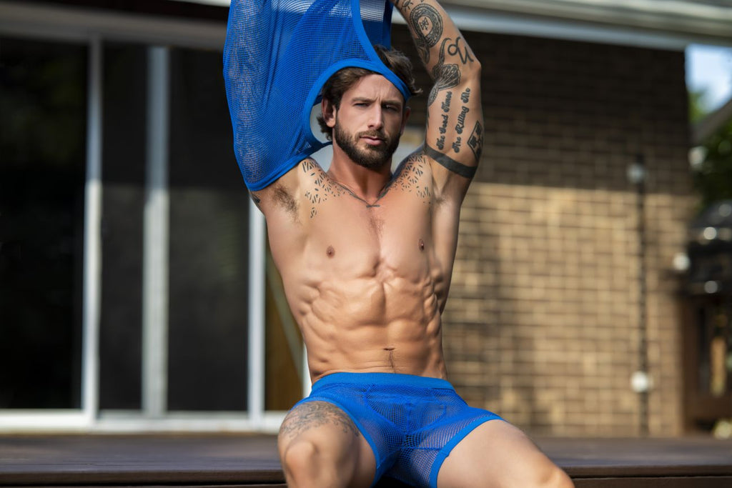 Male Power Fishnet 2 Pouch Short - Royal