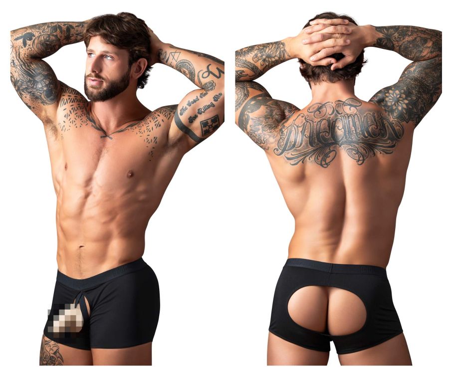 Male Power Open Ended Moonshine Short Open Front Elastic Cock Ring - Black