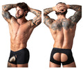 Male Power Open Ended Moonshine Short Open Front Elastic Cock Ring - Black